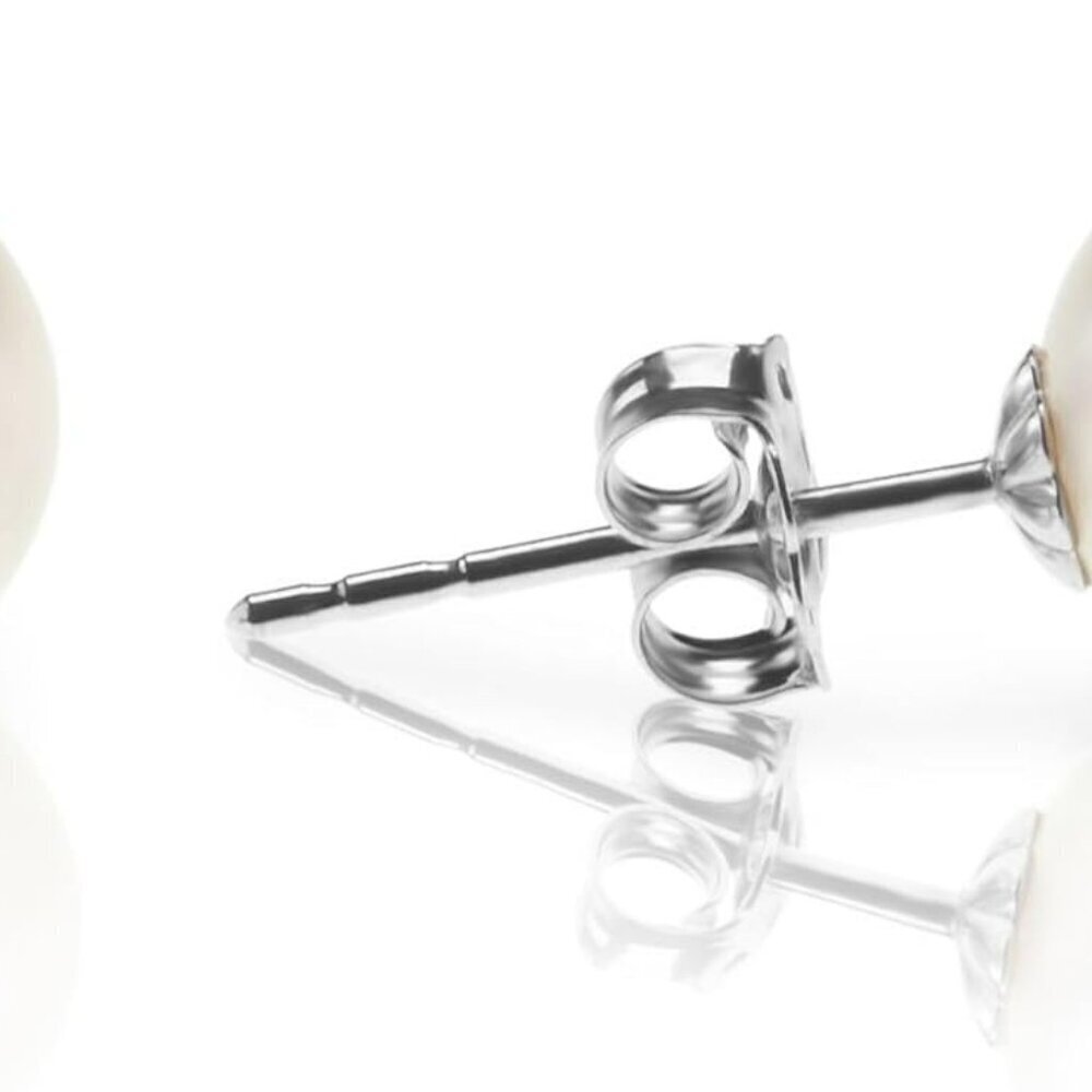 White Pearl Sterling Silver Stud Earrings 925 Stamped